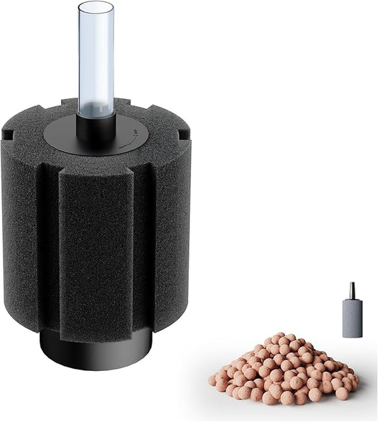 10-150Gal Aquarium Sponge Filter with Ceramic Media and Bubble Diffuser Ultra Quiet Fish Tank Filters fit Breeding Fry Betta Shrimp Fish Tank (1 Pack, M(50-80 Gallon))