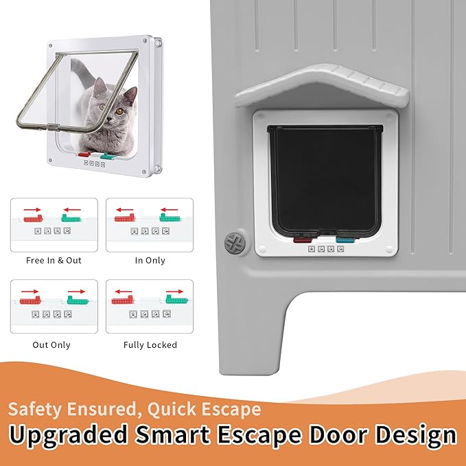 Rockever Waterproof Cat House for Outdoor Cats, Insulated Outdoor Cat House with Soft Mat, Elevated Feral Cat House Outdoor Indoor, Safe Escape Door, Spacious and Clean Easily(M,Grey with Mat)