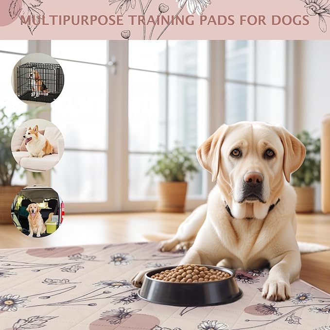 IEUUMLER Washable Pee Pads for Dogs, 2 Pack Non-Slip & Waterproof Whelping Pad, Reusable Puppy Potty Training With Fast Absorbent for Playpen EU007 (Pink Daisy, 31"X36"-2pcs)