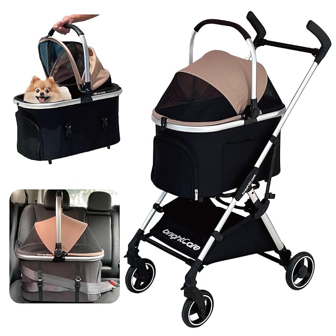 3-in-1 Small Pet Stroller for Small Dogs & Cats Under 20 lb with Detachable Carrier, Converts to Car Seat, Ultra-Lightweight only 11lb, One-Hand Fold