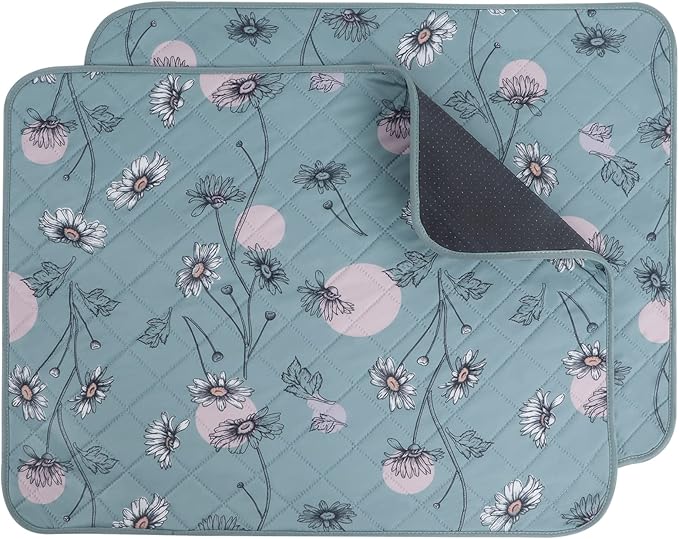 IEUUMLER Washable Pee Pads for Dogs, 2 Pack Non-Slip & Waterproof Pack Whelping Pad, Reusable Washable Puppy Potty Training Pad with Fast Absorbent for Playpen EU007 (Green Daisy, 36"X41"-2pcs)
