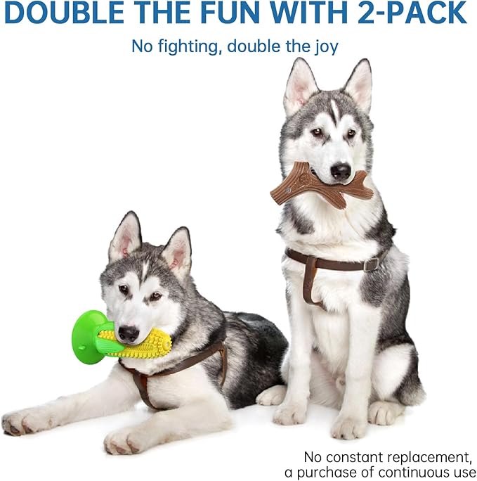 POPET Dog Chew Toys Bundle – Corn Dental Stick & Splinter-Free Antler Wood Toy, Tough Squeaky Interactive Toys for Puppies to Large Breeds, Indoor Outdoor Use