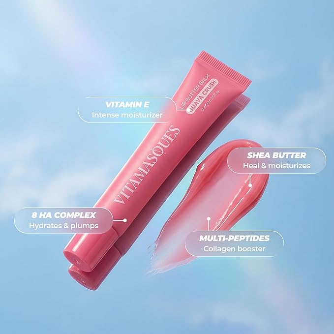 Vitamasques Lip Butter Balm - Guava Crush, Korean Lip Balm, Pack 3 - Peptide Lip Treatment - Lips Balm Hydrating - Light Tinted Lips balm - Made in Korea - 0.33 fl.oz