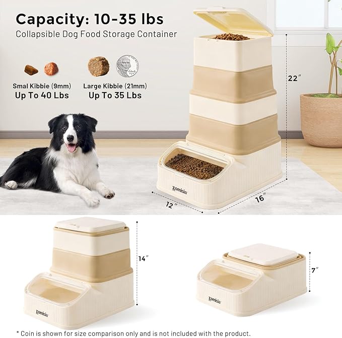 35-40lbs Collapsible Dog Food Storage - First-in, First-out Easy Dispense Base for Freshness, Pet Food Storage Containers with Transparent Lid and Scoop