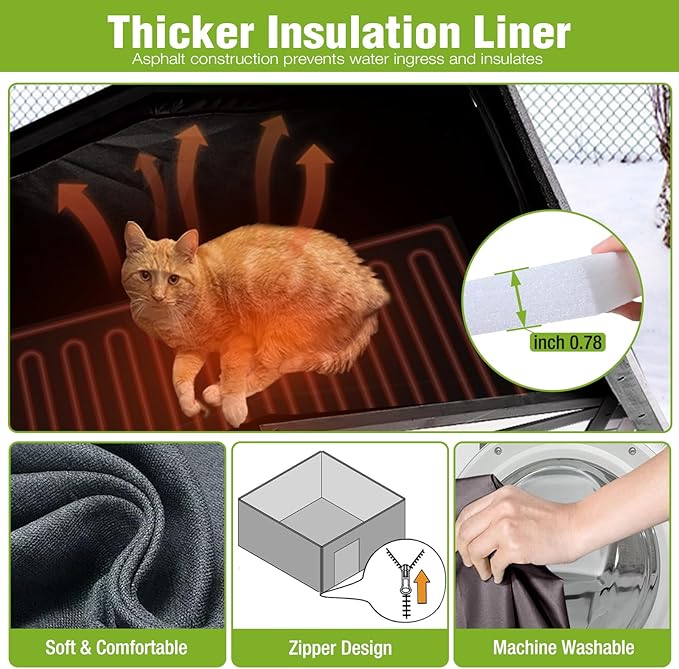GUTINNEEN Heated Cat House for Outside Large Outdoor Cat House Insulated Weatherproof Feral Cat Shelter with Heating Pad, Insulated Thermal Liner, Chewproof Cable for 1-4 Cats, Winter-Ready (Black)