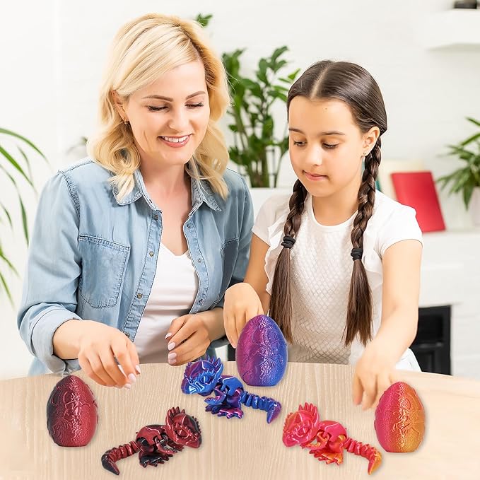 4PCS 3D Printed Dinosaur Animal Egg Set,Crystal Dinosaur Animals Egg Fidget Toy withDinosaur Inside Easter Halloween for Kids (4 Pcs Dinosaur)