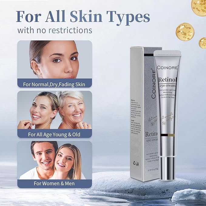 Retinol Under Eye Cream - Anti-Aging Treatment for Dark Circles, Puffiness & Wrinkles, Gentle Formula for Men & Women to Reduce Fine Lines, 0.7 Fl Oz