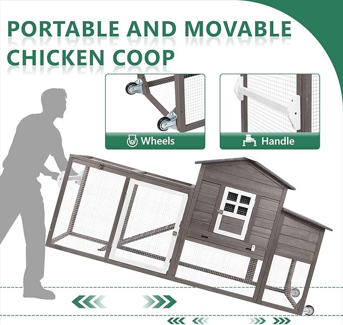 158" L Large Chicken Coop with Run, Mobile Chicken Hen House with Wheels, Nesting Boxes, Outdoor Rabbit Hutch, Poultry Cage for Chickens Ducks Bunny with Removable Tray, Ramp (Grey)