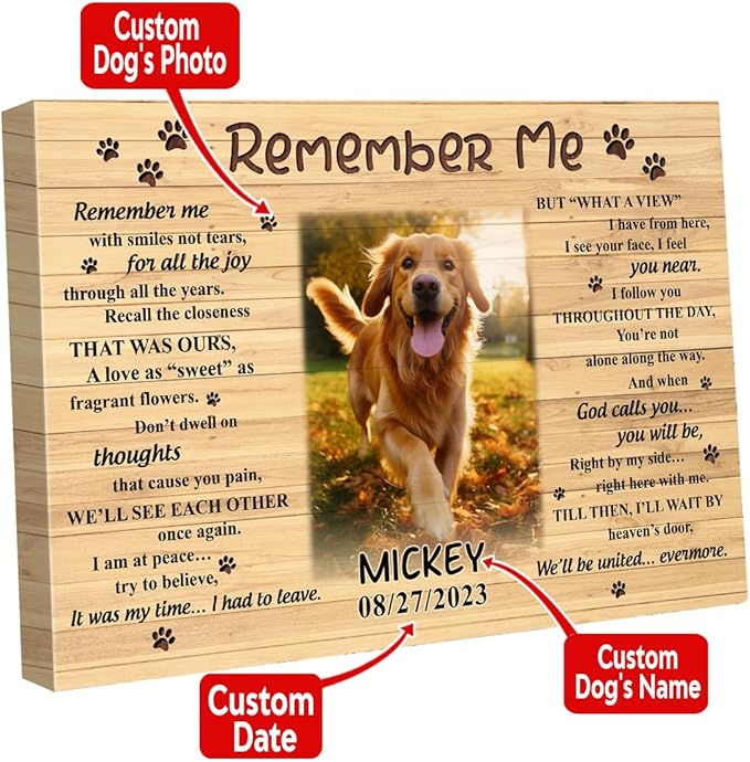 S101614 Dog Memorial Landscape Canvas Gifts, Remember Me for Dog Lovers Mom, Personalized Memorial With Picture Custom Date