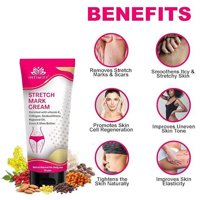 INTIIMIFY'S Stretch Mark Removal Cream for Women, Maternity Skin Care Lotion for Pregnancy & Postpartum, Reduces Marks & Scars – 50g (Pack of 1)