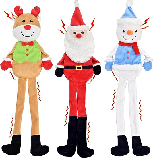 3-Pack Christmas Dog Toys, Tough Dog Squeaky Toys Plush Dog Chew Toys Bundle, Interactive Xmas Dog Toys for Puppy Small Medium Large Dogs