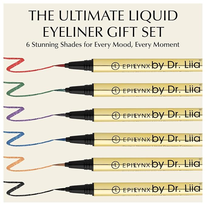Waterproof Eyeliner - Smudge-Proof Liquid Eyeliner Pen with Precision Tip for Smooth, Long-Lasting Application - Vegan, Hypoallergenic & Gluten-Free Eye Liner - 6 Shades 2mL each Gift Set