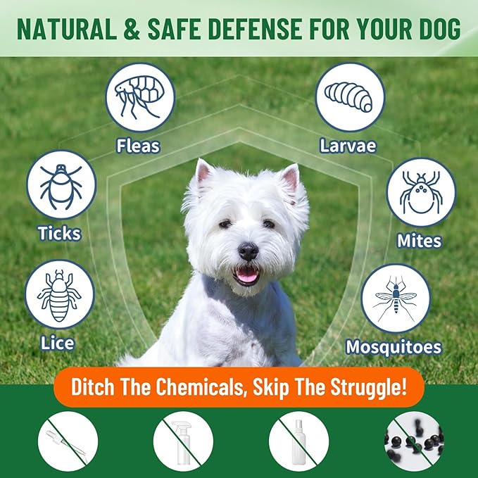 Natural Flea and Tick Prevention for Dogs, Oral Herbal Dog Flea and Tick Treatment Drops with Pumpkin Seed & Black Walnut for Dogs, Skin & Coat Care - Digestive & Immune for All Breeds and Ages, 60ml