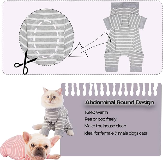Dog Surgery Recovery Suit, Puppy Cat Onesie for Shedding Skin Disease Wound Protection, Medical Pet Surgical Suit w/Long Sleeve, Dog Pajamas (Grey, Large)