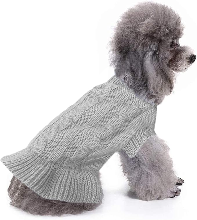 CHBORCHICEN Small Dog Sweaters Knitted Pet Cat Warm Dog Sweatshirt Winter Clothes Kitten Puppy Sweater (L, Dress-Grey)