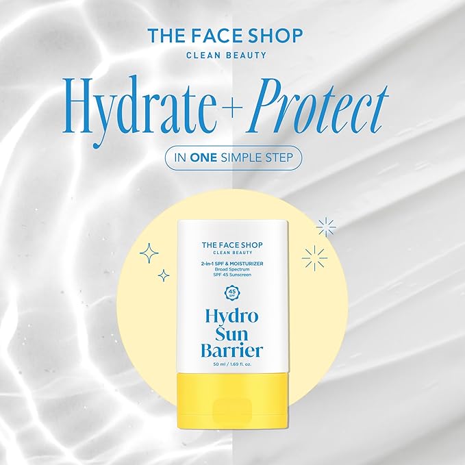 THE FACE SHOP Hydro Sun Barrier Moisturizer SPF 45, Daily Hydrating Facial Sunscreen & Moisturizer, for Oily Skin, Formulated with Calendula & Niacinamide, No White Cast, 1.69 Fl. Oz.