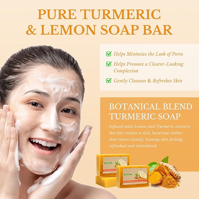 Roseye Turmeric Facial Kit with Brush - Foaming Face Wash & Soap for Refreshed Feel, Hydration, Subtle Shimmer - Unisex Skincare-5pcs
