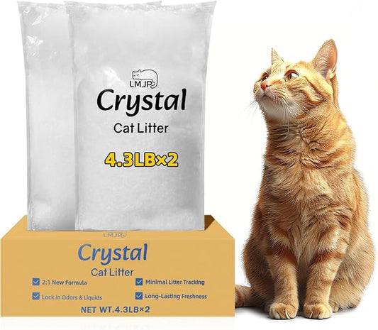 Crystal Cat Litter, 8.6 lb, Rapid Odor & Moisture Absorption Last up to 2 Months, Low Tracking for Less Mess, Unscented Non-Clumping Silica Gel