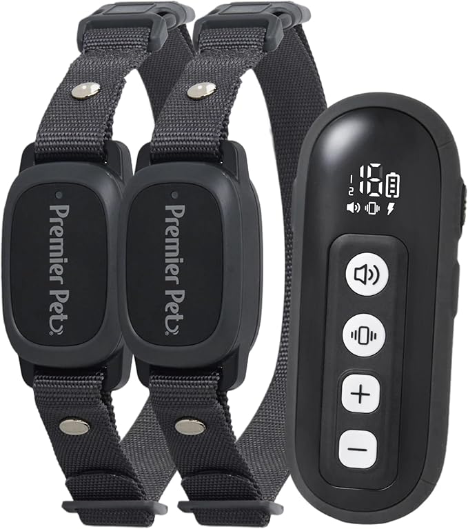 Premier Pet Dog Static Collar - 1000ft Dog Training Collar 2-Dog Bundle with Remote Dogs - Rechargeable Waterproof with 3 Training Modes - Tone Vibration & 16 Levels of Safe Static