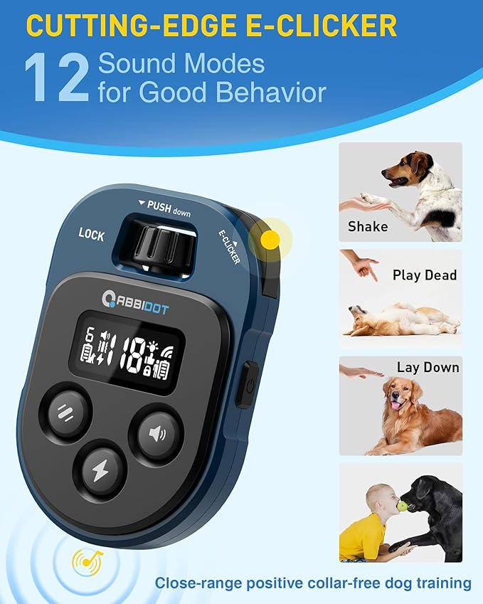 ABBIDOT Dog Shock Collar, 4500FT Dog Training Collar with Remote，IPX7 Waterproof Rating，6 Training Modes (Beep, Vibration, Safe Shock), Enhanced Night Light, Rechargeable E-Collar for Dogs 10-130 lbs