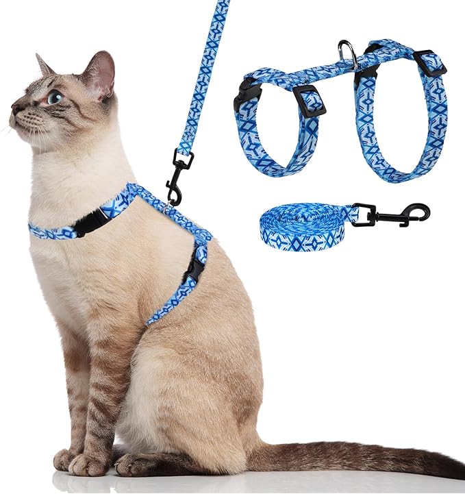 PAWCHIE Cat Harness and Leash Set, Cats Escape Proof-Adjustable Kitten Harness Lightweight Soft Outdoor Walking Travel Pet Safe Harness, Puppy Harness for Girl Cats Bunny Rabbit Small Dog, Blue M