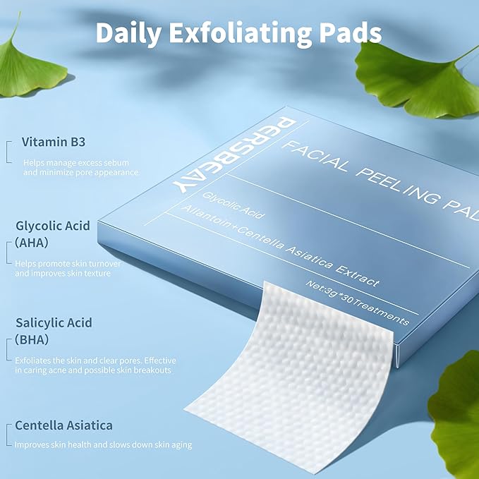 Glycolic Acid Pads, Exfoliating Toner Pads for Facial Radiance, Dual Action Gentle Face Pad for Deep Cleaning Effect |Peels & Daily Skin Renewal |Salicylic Acid & Vitamins B3 | 30 Treatments