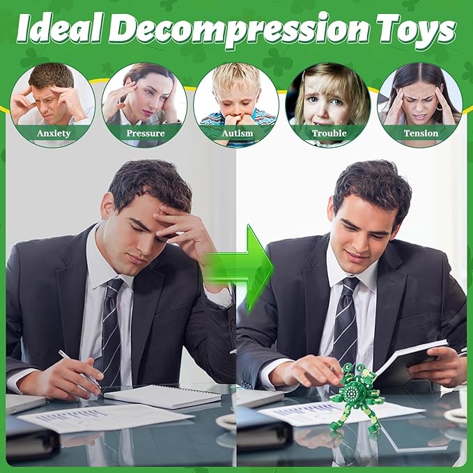 St. Patrick's Day Decorations Transformable Fidget Spinners for Kids and Adults Stress Relief Sensory Toys for Boys and Girls Fingertip Gyros for Party Favors Birthday Gifts for Kids