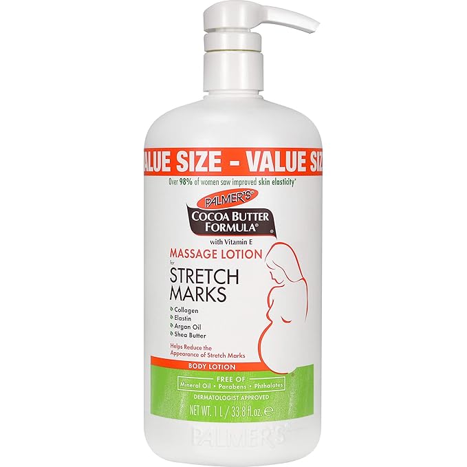 Palmer's Cocoa Butter Pregnancy Stretch Mark Lotion with Shea Butter, Oils, Collagen, and Elastin, 33.8 and 8.5 Ounces