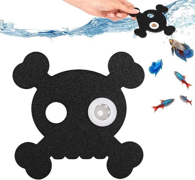 Abizoo Floating Fish Feeding Ring No Suction Cup Black Skull Halloween Decor,Aquarium Plant Barrier Floating Food Feeder Fish Tank Accessories for Betta Goldfish Shrimp Guppies Neon Tetra Zebra Danios