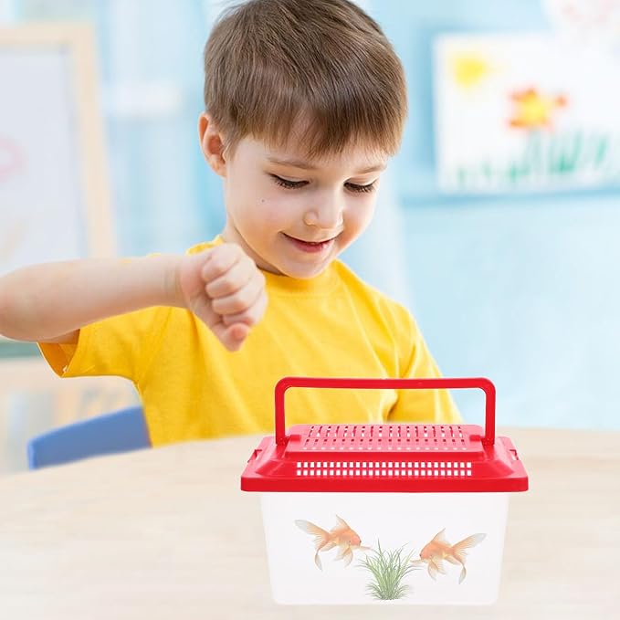 POPETPOP Portable Fish Tank Handheld Transparent Turtle Box Plastic Aquarium for Small Pets Hamsters Reptiles Compact Lightweight Terrarium