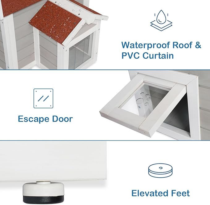 Feral Cat House for Outdoor Cat Enclosure Winter Double Rooms Weatherproof with Openable Roof