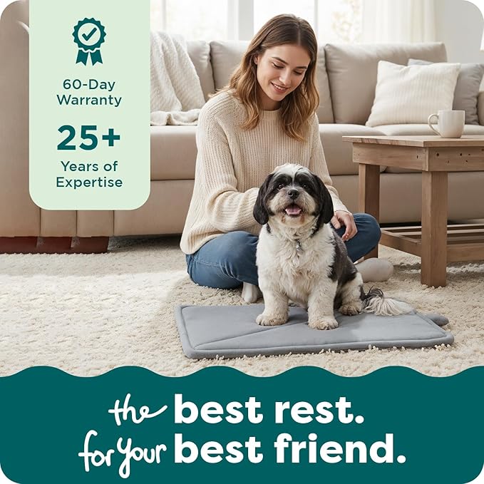 FurHaven ThermaNAP Self Warming Cat Mat, Dog Bed for Crates with Self-Warming Technology for Cozy Rest, Fully Machine Washable, Small, Plush Faux Fur, Gray