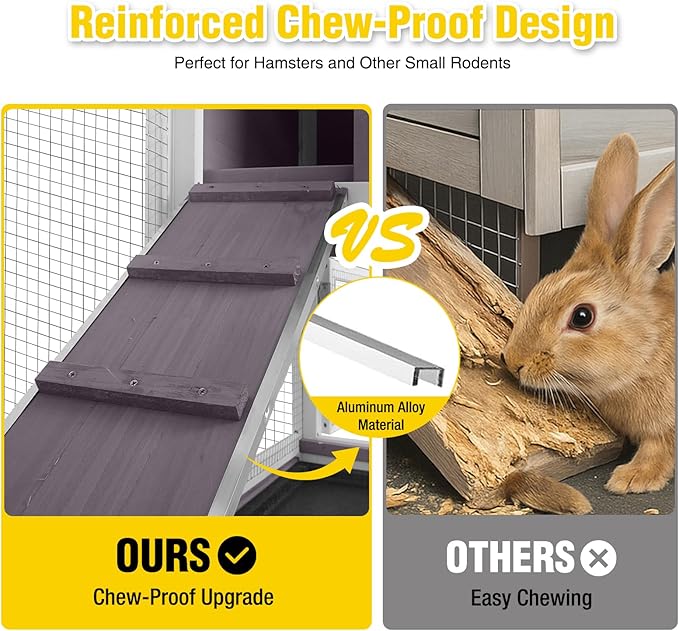 Aivituvin 39.3" Large 2-Story Large Rabbit Hutch Indoor Rabbit cage Wooden Bunny Cage with Chew-Proof Ramp, Leak-Proof Tray, Lockable Wheels for 2-4 Rabbits, Guinea Pigs (Grey)