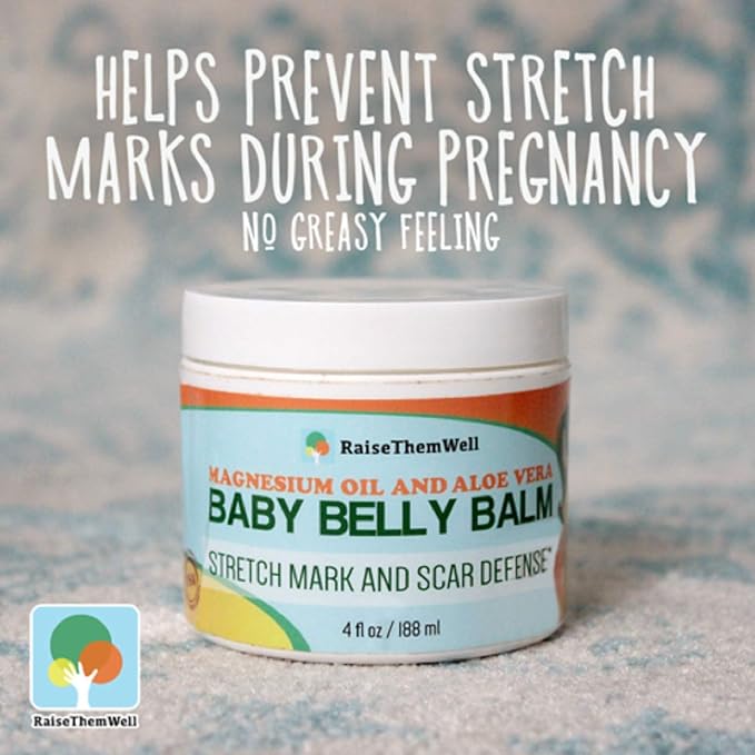 Raise Them Well Natural Belly Balm for Pregnancy with Magnesium Oil, Aloe Vera, Jojoba Coconut and Lavender Oil & Beeswax | 4 fl oz