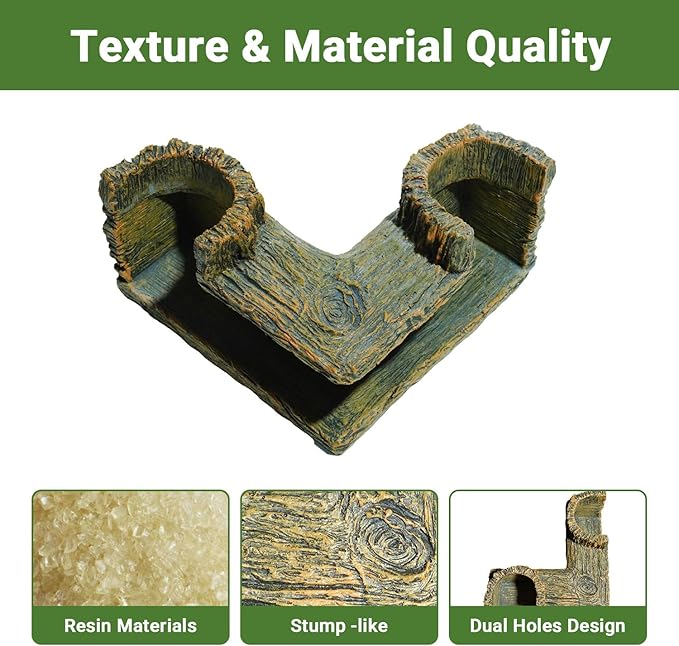 Underground Resin Stump Dual Hole Hideout - View Fish & Shrimp in Natural Corner Tunnel | 5.1×5.1×2.8" | Ideal for Corydora, Betta, Shrimp