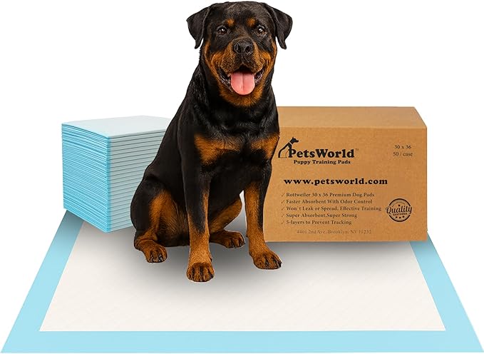 PetsWorld Extra Large Potty Pads for Dogs, Odor Eliminating 30" x 36", 50 Count Pee Pads for Pets, Gigantic XL Dog Pads, 5 Layer Ultra Absorbent Technology, Leak Proof Training Pads for Dogs & Cats