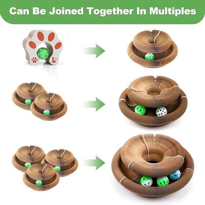 Accordion Magic Organ Cat Scratcher Toys for Indoor Cats - Cardboard Cat Scratching Board Ball Scratcher Pad 3 Pack