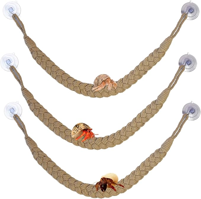 kathson Hermit Crab Climbing Toys, Hermit Crab Climbing Rope Ladder with 10 Hook Suction Cup Reptile Tank Terrarium Accessories for Lizards Snakes Geckos (3pcs Beige)