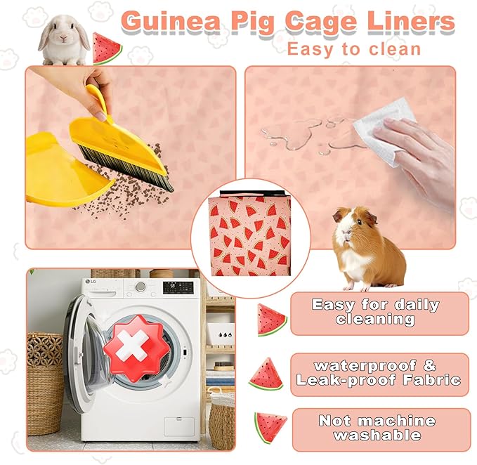 Guinea Pig Cage Liner,Waterproof Liner for Guinea Pigs,Small Animals,Hamster Chinchilla Hedgehog Ferret Rabbit.Watermelon Pattern. (12In C&C 2x4 (24 * 48 inch))