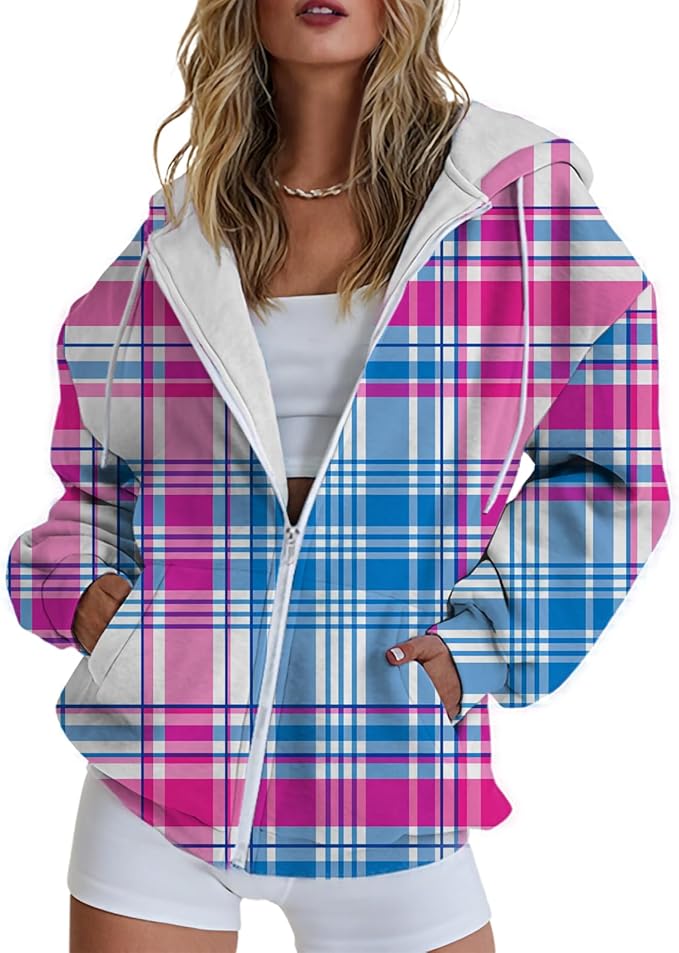 Hoodies for Women Zip Up Long Sleeve Hoodied Sweatshirt with Pockets Retro Graphic Women's Sweatshirt Trendy