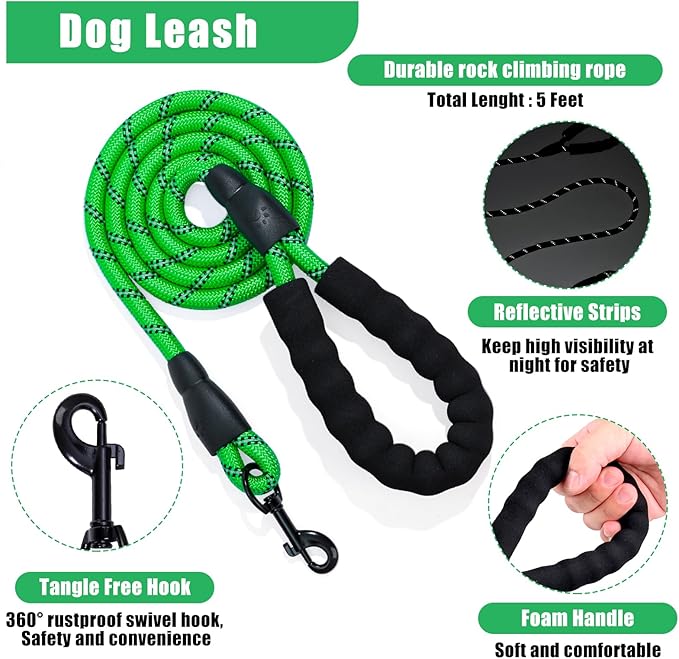 No Pull Dog Harness Adjustable Collar & Leash Set - Dog Halter Harnesses Collapsible Bowls & Poop Bag Dispenser Muzzle ID Tags Toys Fits Small Medium Large Dogs (Green-L)