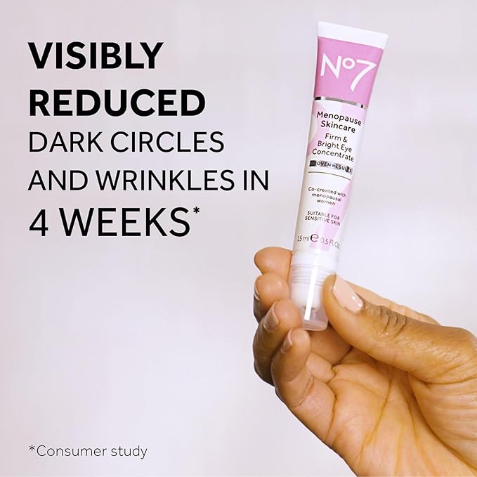 No7 Menopause Skincare Firm & Bright Eye Concentrate - Revitalizing Eye Cream for Dark Circles, Wrinkles & Under Eye Puffiness - Menopause Relief Cooling Roller for Refreshing Tired Eyes (15 ml)