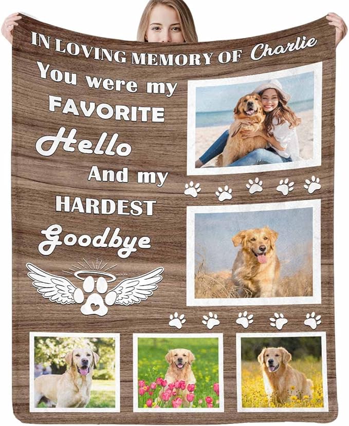 Artsadd Personalized Throw Blanket with Dog Cat Pet Photo,Dog Memorial Picture Customized Blanket in Loving Memory for Family and Friends Custom Bed Throw Blanket Sympathy Remembrance Gift