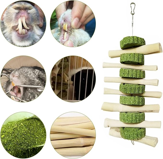 kathson Bunny Chew Toys for Teeth, Pet Snacks Molar Sweet Bamboo with Grass Cake Guinea Pig Toys for Hamster Chinchilla Rabbit Rats (2 Packed)