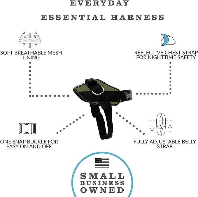 ShawnCo Essential Dog Harness, No-Pull Pet Vest with 3 Leash Clips, No Choke, Reflective, Adjustable and Padded, for Easy Walking and Training for Small, Medium and Large Dogs (Olive Green, L)