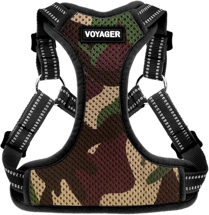 Best Pet Supplies Voyager Mesh Dog Breathable Harness Reflective Stitching, All Weather Adjustable for Walking Training, or Running - Heavy Duty & Durable, Harness (Army/Black Trim), L