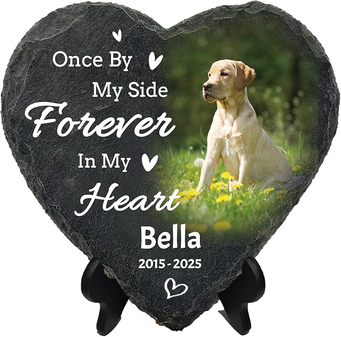 Personalized Pet Memorial Heart Stone Plaque with Stand, Custom Photo Remembrance Tribute Gift，Dog Cat Loss Sympathy Bereavement Gifts