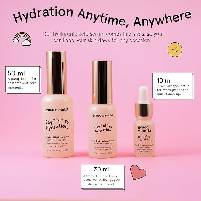 grace & stella Award Winning Hyaluronic Acid Serum (30ml/1 fl oz) Hydrating Hyaluronic Acid Serum for Face - Acido Hialuronico for Women - Remove Fine Lines, Wrinkles, Anti Aging - Vegan Skincare