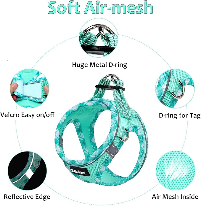 Cat Harness and Leash Set for Walking, Escape Proof Adjustable Soft Mesh Kitten Harness with Reflective Strips, Breathable No-Choke Pet Vest for Small Cats or Puppies(Green,S)