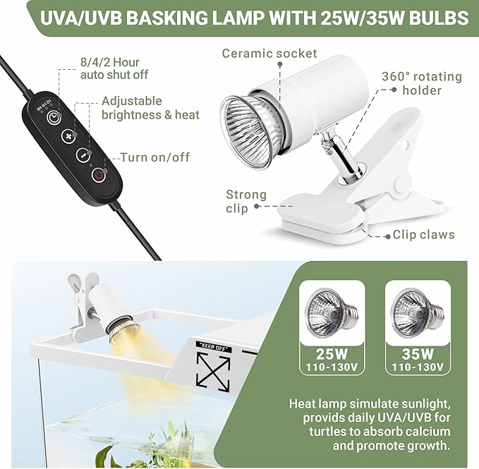 GOZILLA Mini Aquatic Turtle Tank Kit with Adjustable Lamp,PC Turtle Tank Starter Kit,Small Hermit Crab Tanks with Lid, Hanging Platform for Baby Turtles,Crabs,Fish.(11.8×7.24×7.1''/White Kit)
